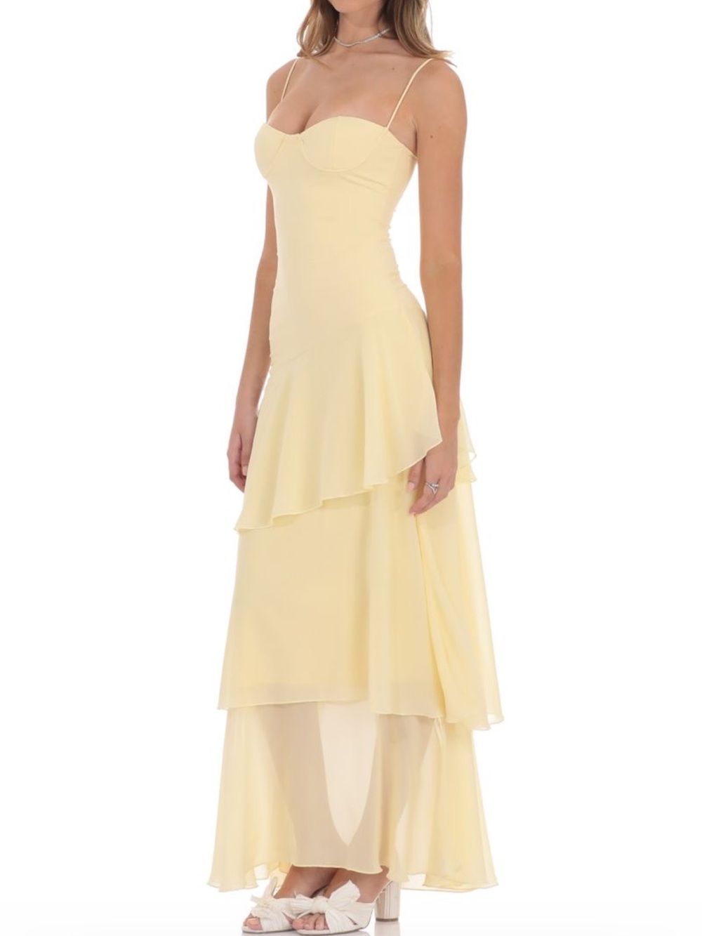 Yellow Ruffle Maxi Dres - Picture 4 of 5